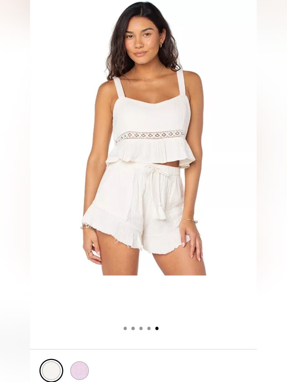 Roxy Cream Two-Piece Ruffled Tank & Drawstring Shorts Set - Picture 7 of 7